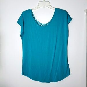 Lascana teal lace back design scoop neck tee shirt. Women's size 8/10